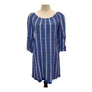 C by CHARMING CHARLIE SZ M Blue Striped Geometric Print 3/4 Sleeve Dress